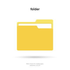 3d folder icon isolated on white background. Document symbol. 3d file icon. Binder sign modern, simple, vector, icon for website design, mobile app, ui. Vector Illustration