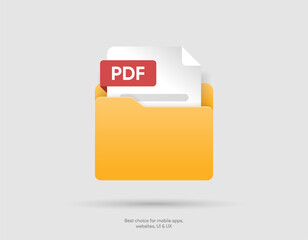 3d folder icon isolated on white background. Document symbol. 3d file icon. Binder sign modern, simple, vector, icon for website design, mobile app, ui. Vector Illustration