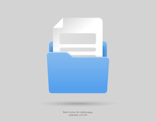 3d folder icon isolated on white background. Document symbol. 3d file icon. Binder sign modern, simple, vector, icon for website design, mobile app, ui. Vector Illustration