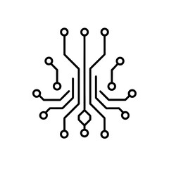 Circuit board diagram in black on transparent background