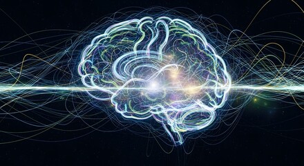Glowing digital brain with intricate neural pathways and light effects