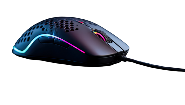 Dark gaming mouse with illuminated accents
