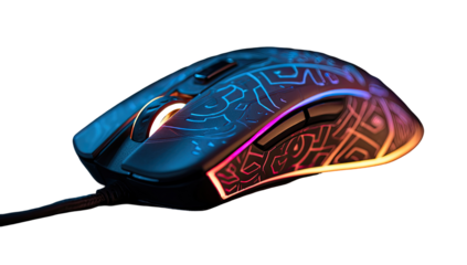 Gaming mouse with vibrant lighting and intricate design