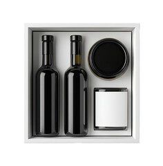 Gift set of two dark bottles and a jar in a white box