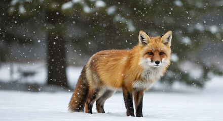 Obraz premium Captivating Gaze of a Red Fox During a Snowy Winter Day