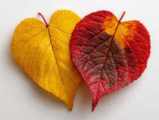 Vibrant autumn leaves showcasing contrasting colors and textures on a white background