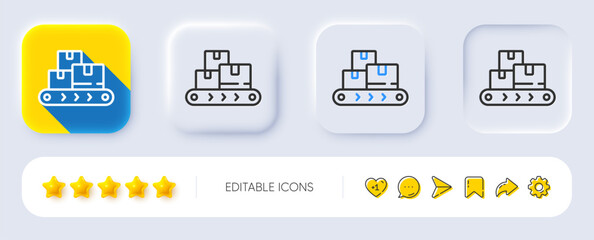 Obraz premium Wholesale goods line icon. Neumorphic, Flat shadow, 3d buttons. Warehouse boxes belt sign. Logistic inventory symbol. Line wholesale goods icon. Social media icons. Vector