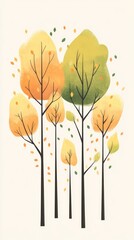 A drawing of a forest with trees and leaves