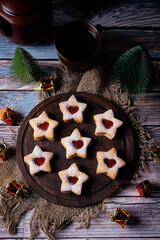 Linzer cookies in the form of star for Christmas holidays