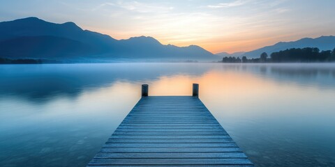Obraz premium A wooden pier is in front of a body of water