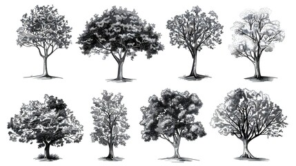 Fototapeta premium Tree Illustrations Set - Nature Sketches & Foliage Designs 