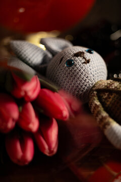 Romantic Gift Arrangement with Flowers and Toy