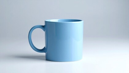 Fototapeta premium Blue ceramic mug on white with blank space, design, and studio shot.