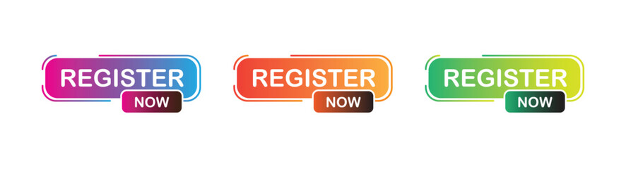 Gradient Register Now button icons set in different colors