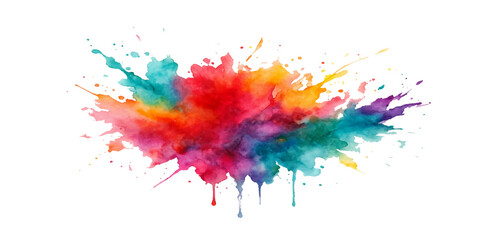A vibrant rainbow-colored splash of ink and watercolor paint creates an artistic grunge texture design