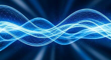 Abstract blue energy waves flowing across a dark background.