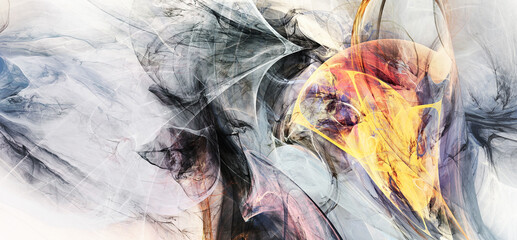 Abstract grey, blue, yellow soft color background. Painting texture. Modern artistic pattern. Fractal artwork for creative graphic design