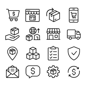 Online dropshipping vector symbols. Outline symbols. Line design