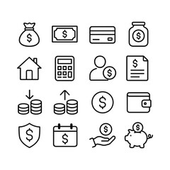 Personal finance vector icons collection. Outline symbols. Line design