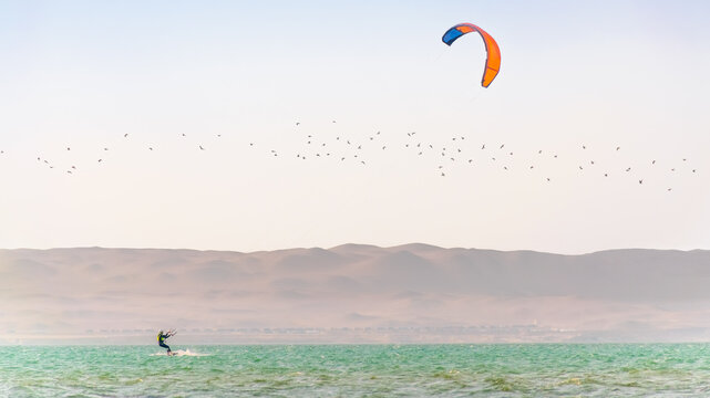 kite surfing on the beach at Paracas reservation