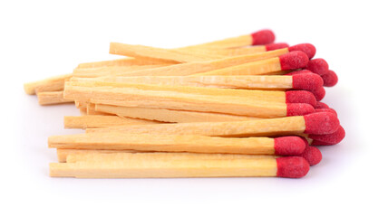 Wooden matches with red heads isolated on white background