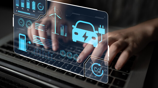Charging dashboard for electric vehicles with battery status, energy usage, renewable integration, and CO2 impact tracking to support clean energy transition Latch - Powered by Adobe