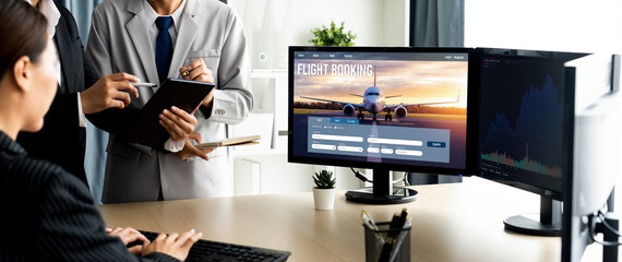 Online flight booking website provide brisk reservation system . Travel technology concept .
