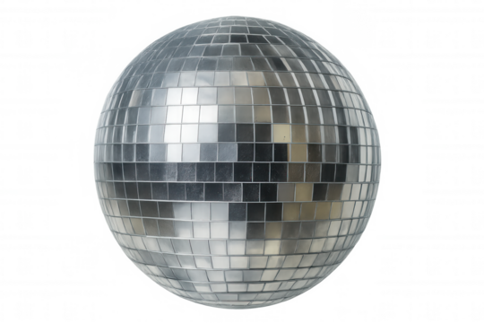 Disco ball reflecting light, symbolizing celebration, fun, party, music, and retro nightlife. Transparent background - Powered by Adobe