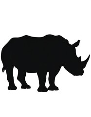 Silhouette of a rhinoceros in solid black against a pristine white background