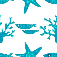 Ocean seamless fish pattern for wrapping paper and fabrics and linens