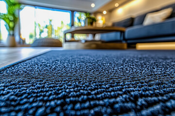 Fototapeta premium Modern living room with textured rug and contemporary furnishings