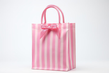 Pink striped beach tote with nautical design on white background, ideal for summer fashion