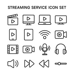 Video streaming platform icons pack. Outline symbols. Line design
