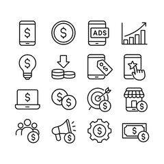 Application business model icons set. Outline symbols. Line design