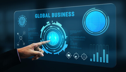 Global business partnerships and international trade concept. A dashboard for worldwide market analytics, data visualization, and company strategy. Motif
