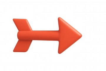 Red 3d arrow pointing right, depicting direction, next step, progression, and navigation on transparent background