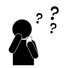 スマートフォンを見て困惑する人物のピクトグラムイラスト