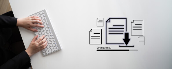 Visual representation of digital document downloading, showing file transfer, data access, and progress status for secure and efficient information retrieval Latch