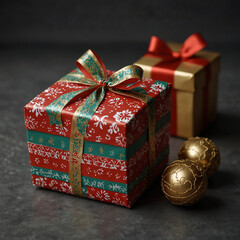 Elegant Christmas Present Box on Festive High Contrast White and Colored Background