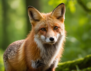 Fototapeta premium red fox in the wild, Red fox in summer forest, fox background