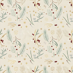 Holiday foliage pattern with festive botanical elements