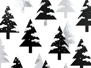 Obraz premium Snow-covered trees pattern with simple monochrome design