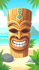 Smiling tiki on beach