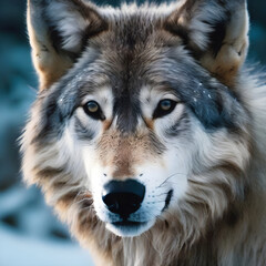 Obraz premium Majestic wolf gazing intently in snowy wilderness