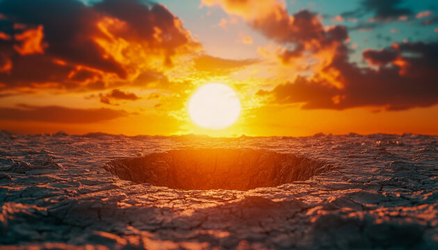 Surreal volcano crater at sunset with vibrant sky and dramatic clouds - Powered by Adobe