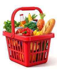 Red shopping basket full of groceries