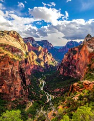 Naklejka premium Majestic canyon vista with river winding through red rock formations