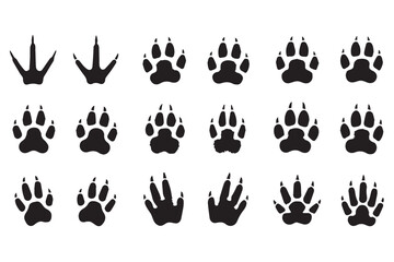 Fototapeta premium Collection of animal paw prints isolated on transparent background