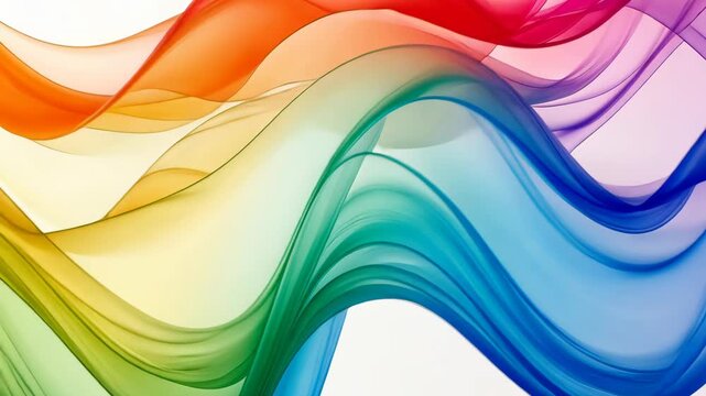 Flowing rainbow waves on white background show vibrant, elegant motion