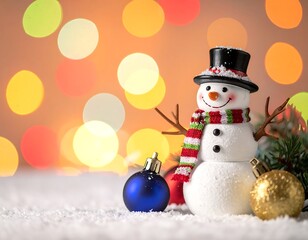 Festive snowman with holiday lights